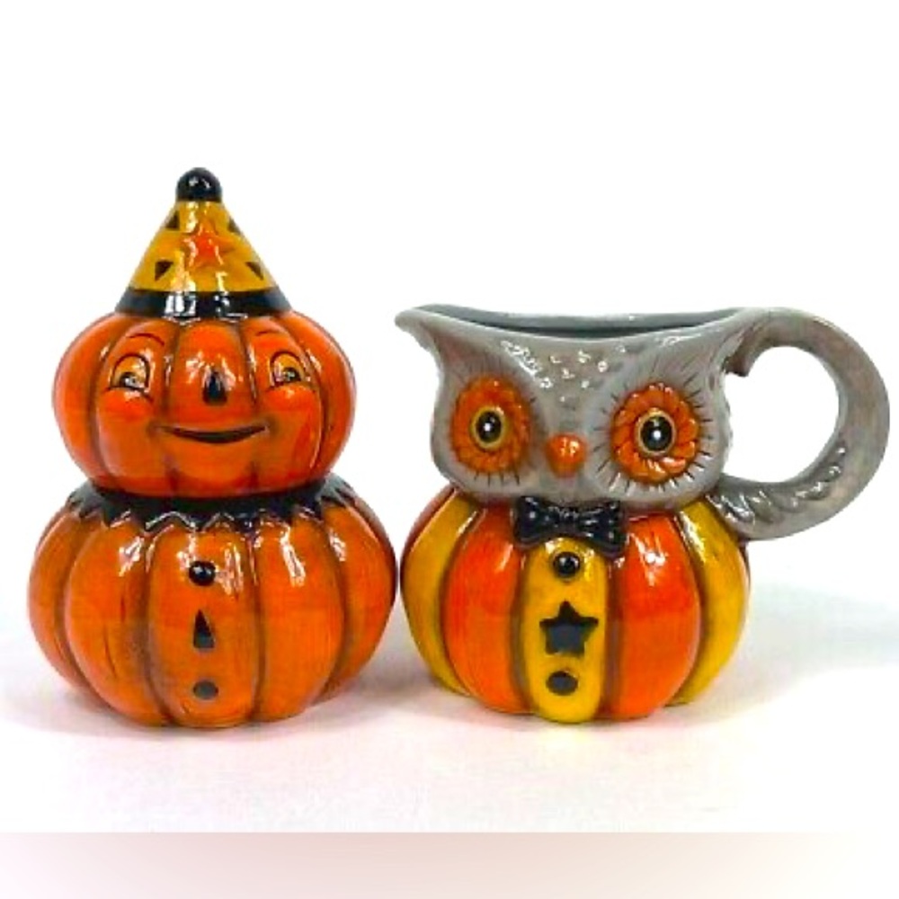 Johanna Parker Carnival Cottage Ceramic Jack-o’-lantern and Owl Set